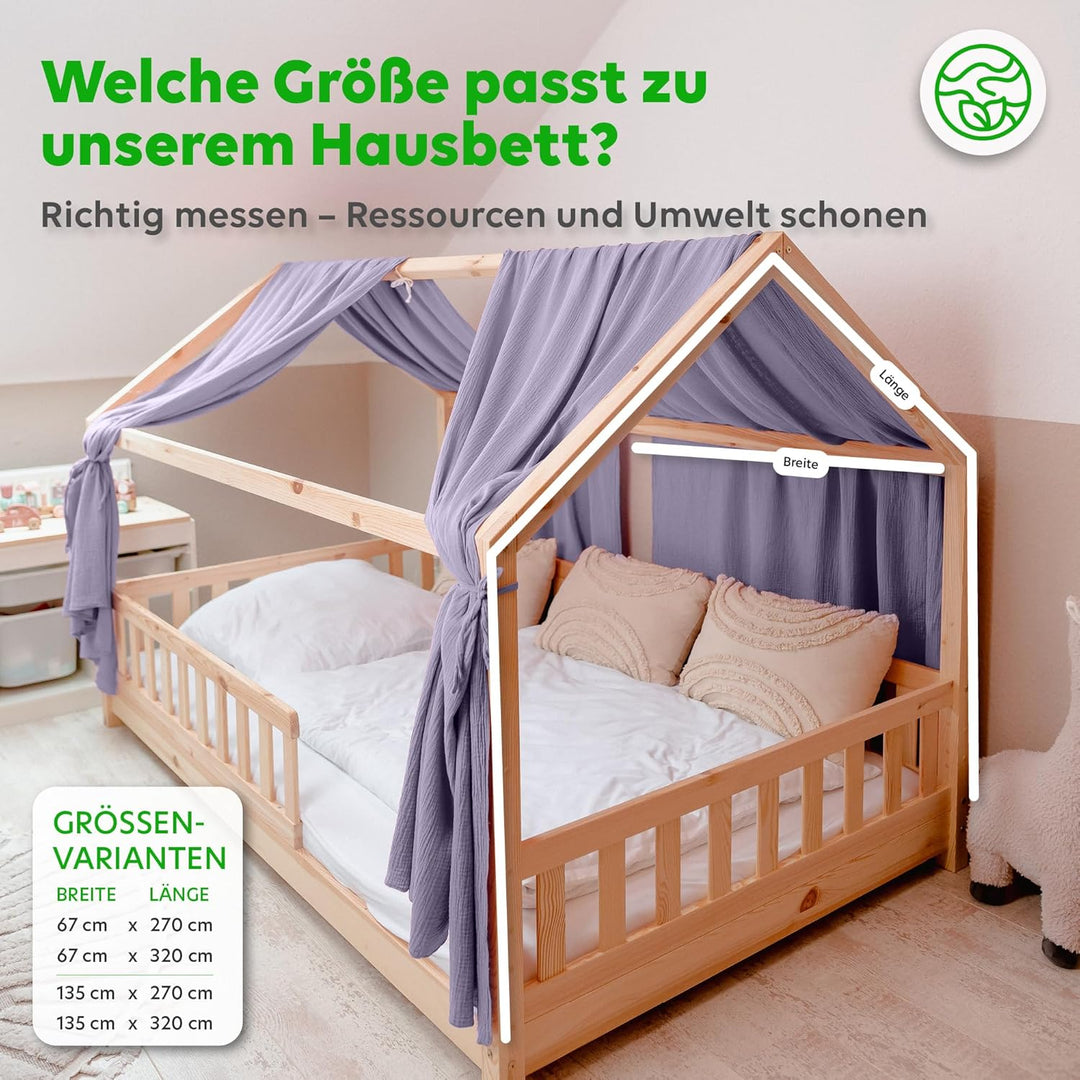 Hausbett Himmel [in 12 Farben] Betthimmel Hausbett aus 100% Baumwolle Musselin - Stoffhimmel für Hau