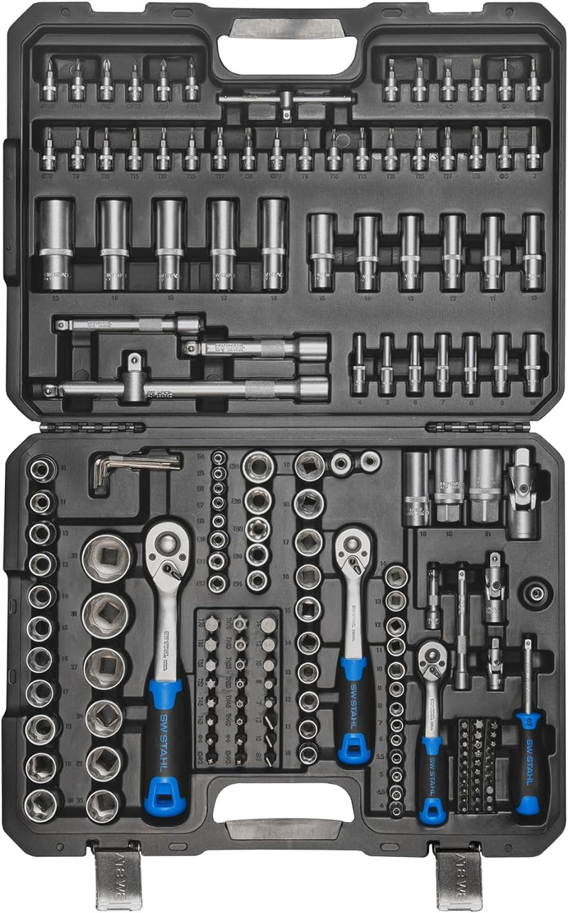 SW-Stahl 07784L Steckschlüsselsatz, 1/4", 3/8", 1/2" Zoll, 184-teilig I Ratschenkasten I Knarrenkast