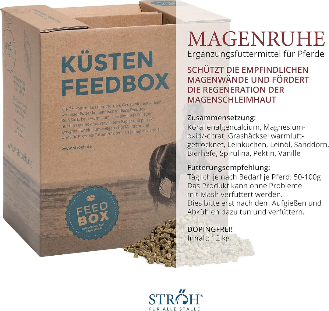 STRÖH Magenruhe Pferd (12kg Feedbox) Magenruhe Pferd (1kg) • Für Pferde Magen, Darm & Verdauung • Mi