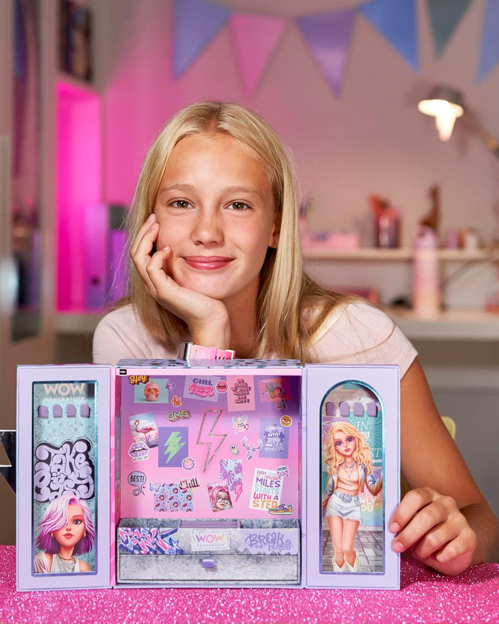 WOW GENERATION Schmuckkästchen für Kinder mit LED-Lichtern, Schmuck-Organizer mit Fächern, Haken und