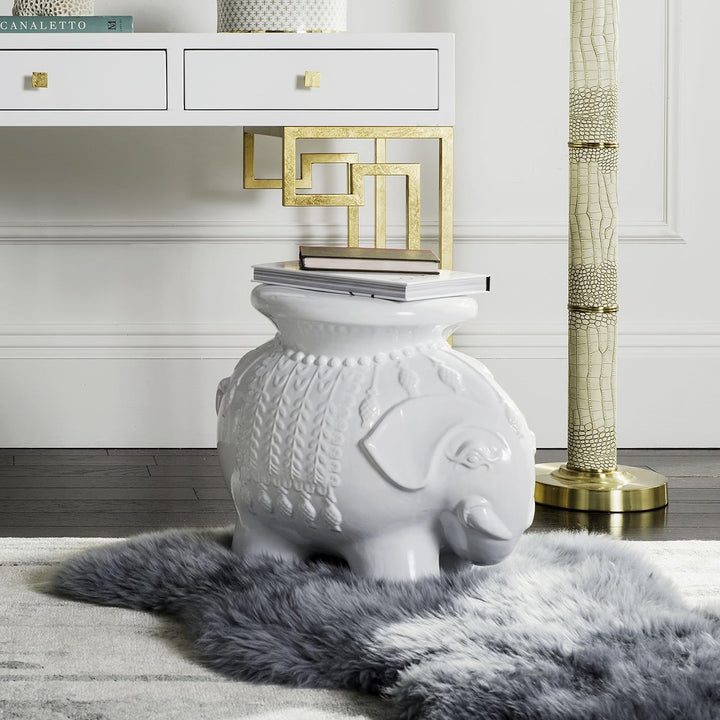 Safavieh Gartenhocker für Innen/Draussen, Glasierte Keramik, weissgrau, 50 x 36 x 42.67 cm Weissgrau