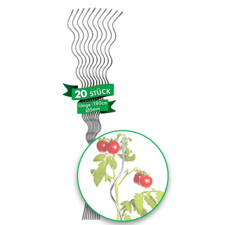 FLOORDIREKT Tomatenspiralstäbe - 180 cm Länge - 20 Stück - Tomatenstab - Spiralstab - Rankstab - Tom