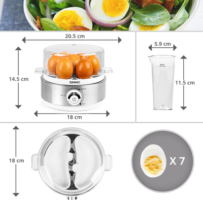 Duronic EB40 WE Eierkocher, Eierkocher für 7 Eier, 400 Watt Eierkocher, Härtegrad von weich bis hart