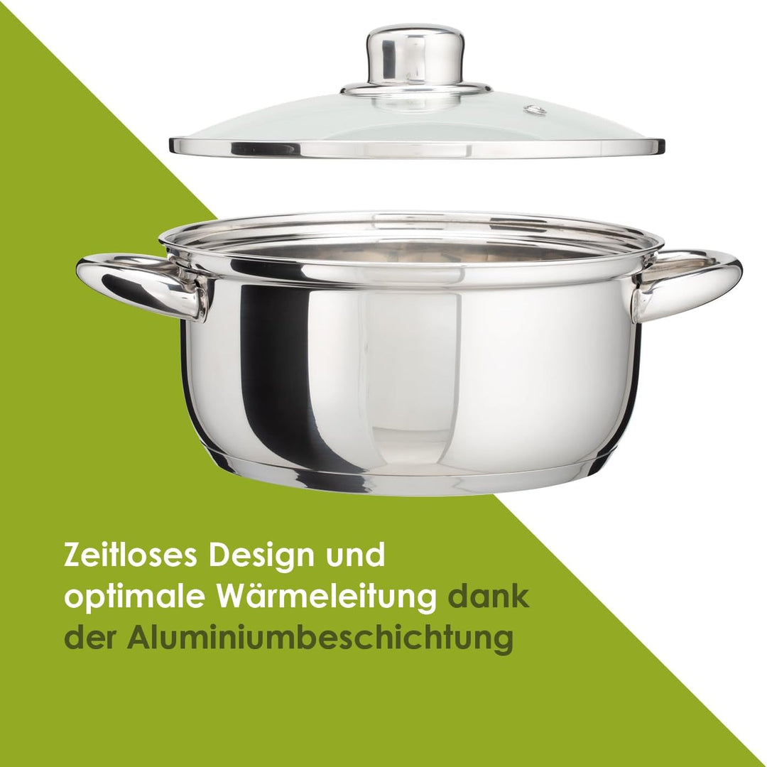 LEVELONE Topfset 4-teilig Induktion Edelstahl poliert induktionsgeeignet Kochtopfset mit Glasdeckel