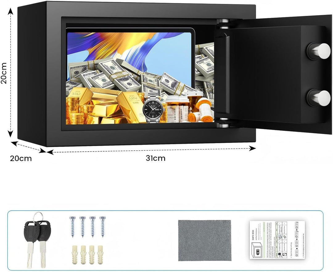 Klein Tresor für Zuhause, 15L Digitaler Möbeltresor Klein mit Feuerfester Wasserdicht Geldtasche, He