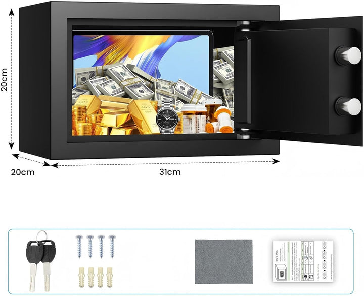 Klein Tresor für Zuhause, 15L Digitaler Möbeltresor Klein mit Feuerfester Wasserdicht Geldtasche, He