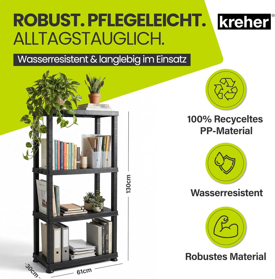 Kreher® Kunststoffregal „Neo“ mit 4 Böden - Steckregal für Haushalt, Keller & Garage - Standregal, L