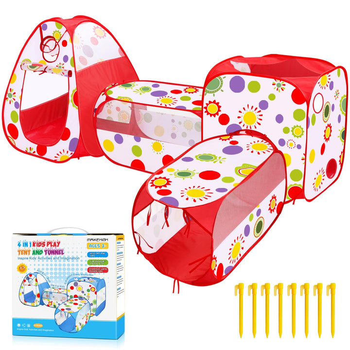 MAIKEHIGH 4 in 1 Kinder Spielzelt mit Tunnel, Pop Up Kinderzelt krabbeltunnel Baby Bällebad Zelt Fal