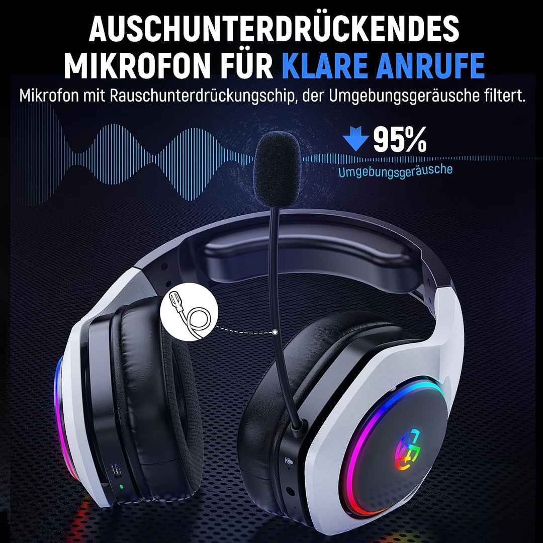 Tatybo Wireless Gaming Headset für Ps5/Ps4/PC/Switch, 2.4GHz & Bluetooth, unter 25 ms Latenz, 35 Std