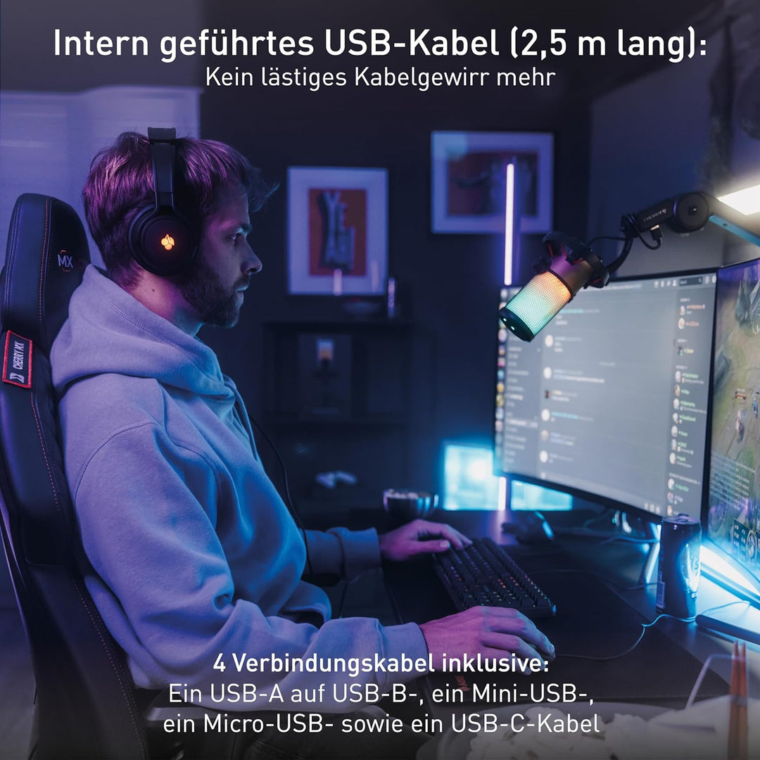 CHERRY MA 6.0 UNI USB, universeller Mikrofonarm mit USB-Hub, 3/8 Zoll Gewinde (3/8 auf 5/8 Zoll Gewi