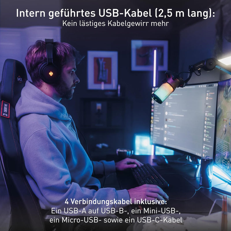 CHERRY MA 6.0 UNI USB, universeller Mikrofonarm mit USB-Hub, 3/8 Zoll Gewinde (3/8 auf 5/8 Zoll Gewi