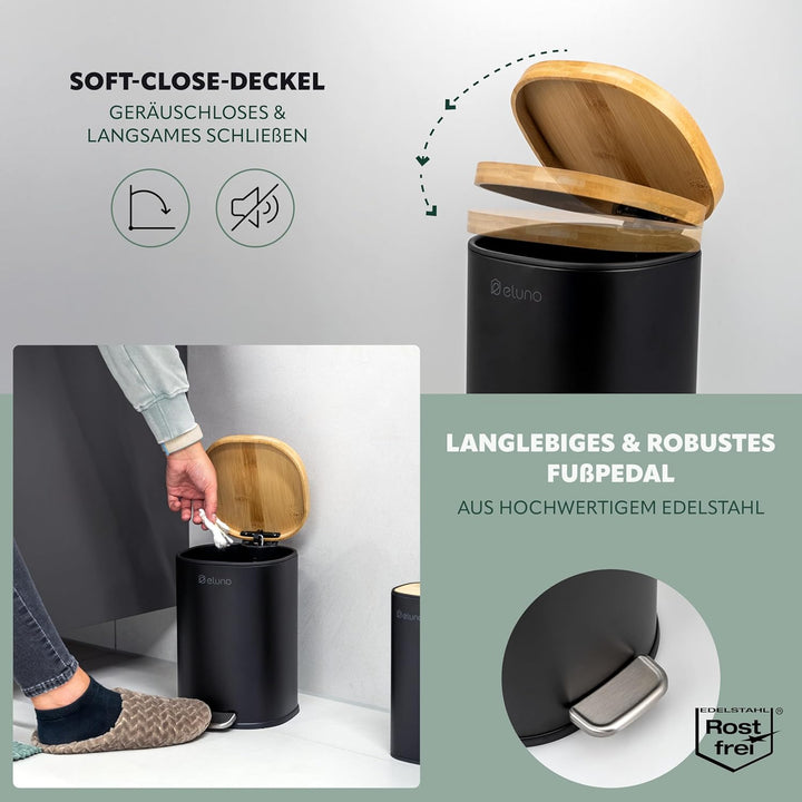 eluno Badezimmer Zubehör Set FRAMURA 2tlg. bestehend aus 1 Kosmetikeimer mit Soft-Close Deckel und 5