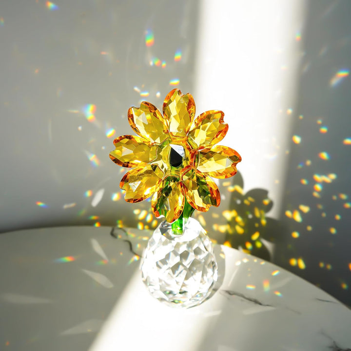 H&D Kristall-Sonnenblumen-Figur, Ornament, Briefbeschwerer, Tischdekoration