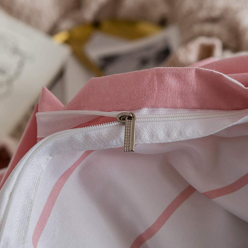 Luofanfei Gestreifte Bettwäsche 155X220 Rosa Weiss Gestreift Streifen Mikrofaer Wendebettwäsche Bett