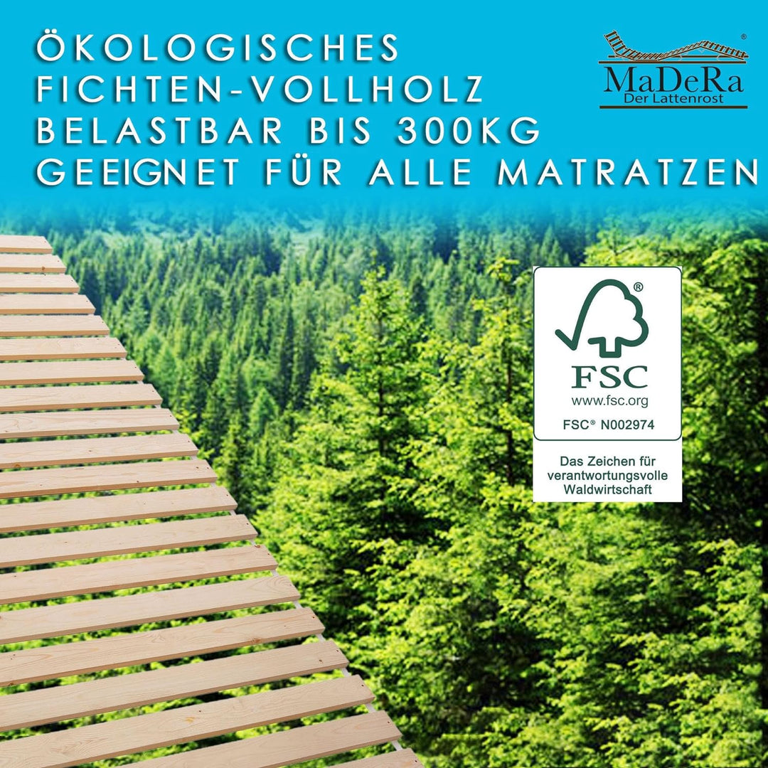 Betten-ABC Madera Natura XXL Rollrost, Massives Fichtenholz (Grösse: 90 x 200 cm, 21 Leisten), 90 x