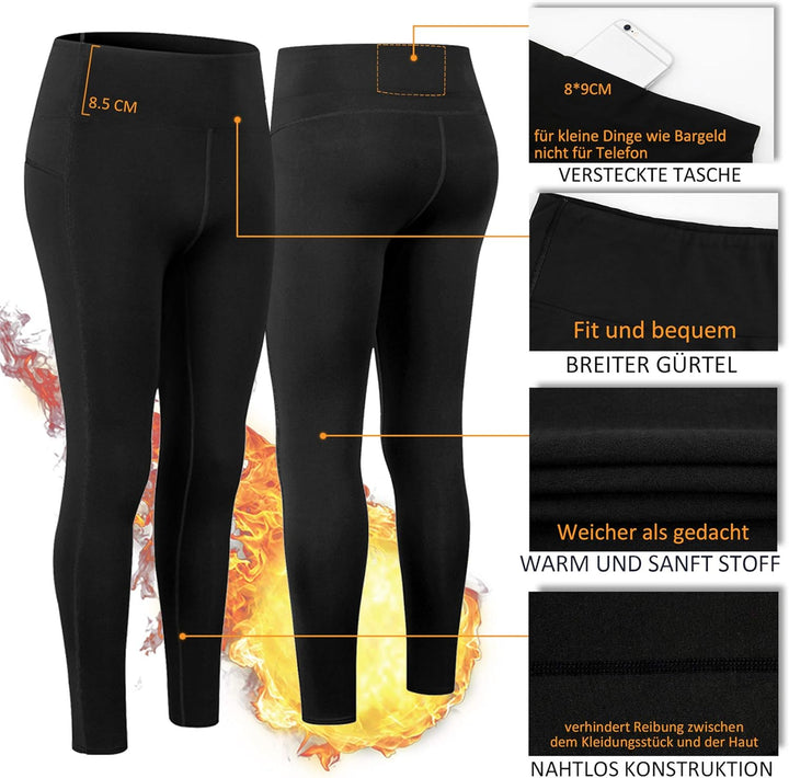 Thermounterwäsche Damen mit Winddichter Stehkragen, Thermowäsche Set Thermo Unterwäsche Skiunterwäsc