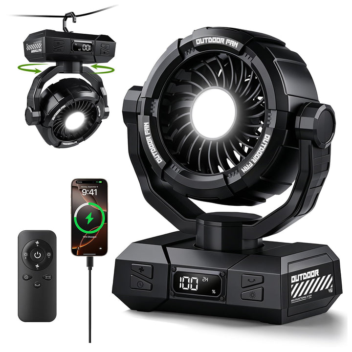 Outdoor Kopfschütteln Camping Ventilator, 20000mAh Akku Mobiler Hängen Zelt Ventilator mit LED Later