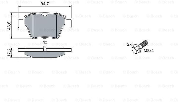 Bosch BP1009 Bremsbeläge - Hinterachse - ECE-R90 Zertifizierung - vier Bremsbeläge pro Set