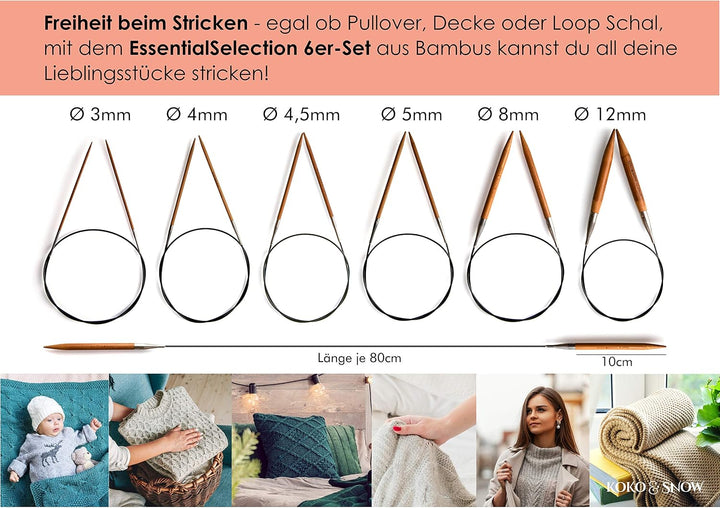 KOKO &amp; SNOW Rundstricknadeln Set aus Bambus mit eingravierten Sprüchen [Geschenkidee] 6er Stricknade