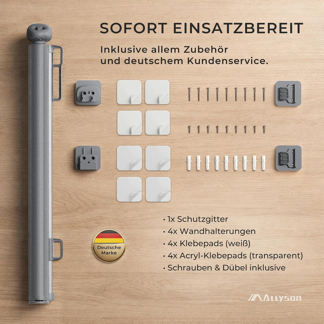 Allyson® Treppen- & Türschutzgitter ohne Bohren, ausziehbar 140 cm, Grau | 2-in-1-Montage: Klebepads