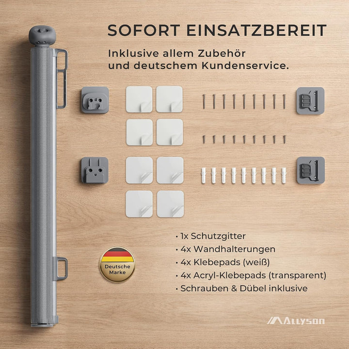 Allyson® Treppen- & Türschutzgitter ohne Bohren, ausziehbar 140 cm, Grau | 2-in-1-Montage: Klebepads