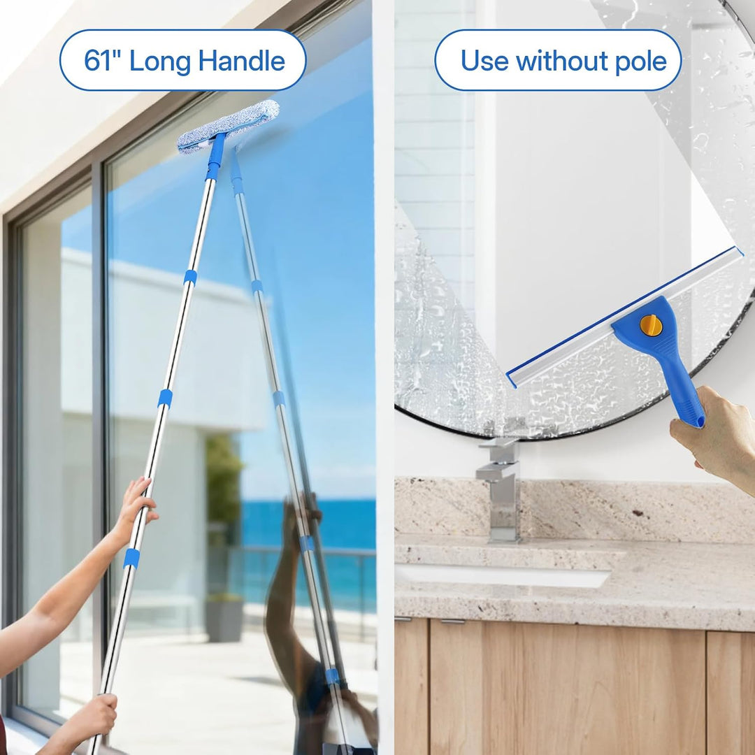 Fensterreiniger Set mit Falteimer 12L, 35cm Fensterabzieher &amp; 38cm Fenster Einwascher mit 155cm Lang