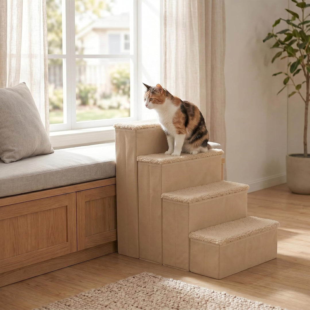 Relaxdays Hundetreppe, 4 Stufen, Stauraum, HxBxT: 65 x 40 x 70 cm, faltbar, Stoffbezug, Hunderampe B