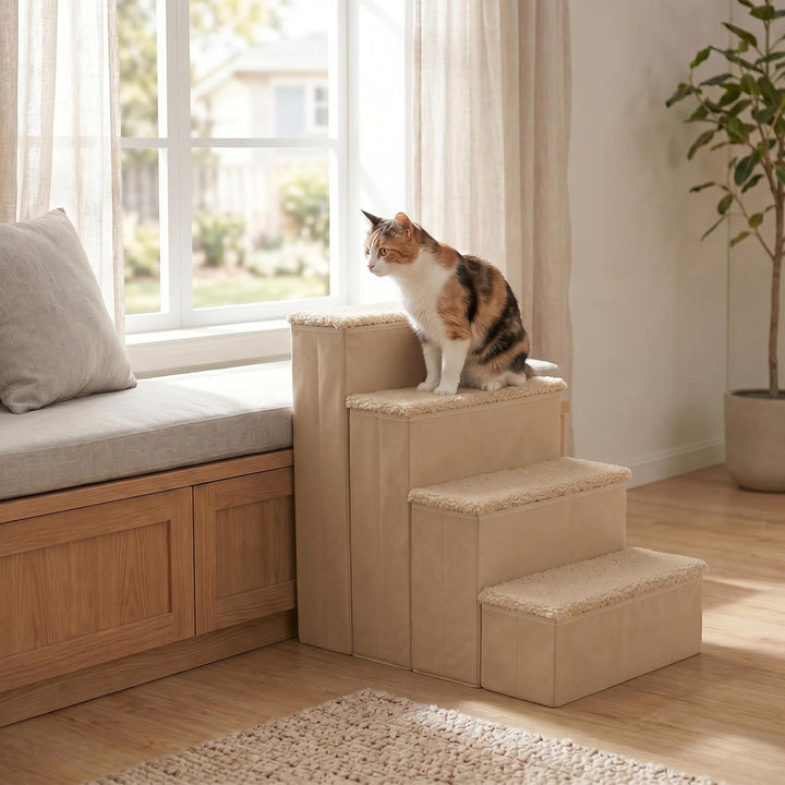 Relaxdays Hundetreppe, 4 Stufen, Stauraum, HxBxT: 65 x 40 x 70 cm, faltbar, Stoffbezug, Hunderampe B