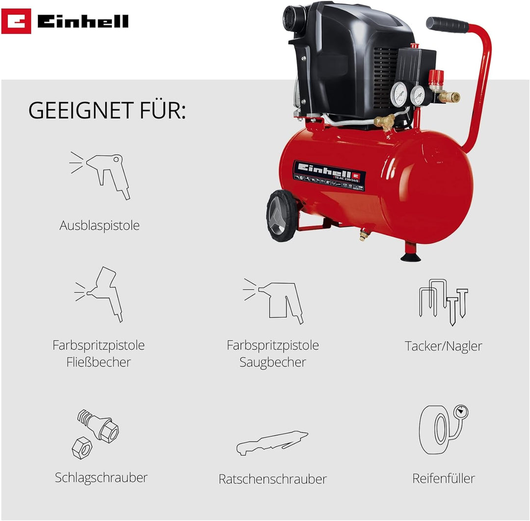 Einhell Kompressor TE-AC 230/24/8 (1500 W, max. 8 bar, 24 l-Tank, 230 L/min Ansaugleistung, 2850 (1/