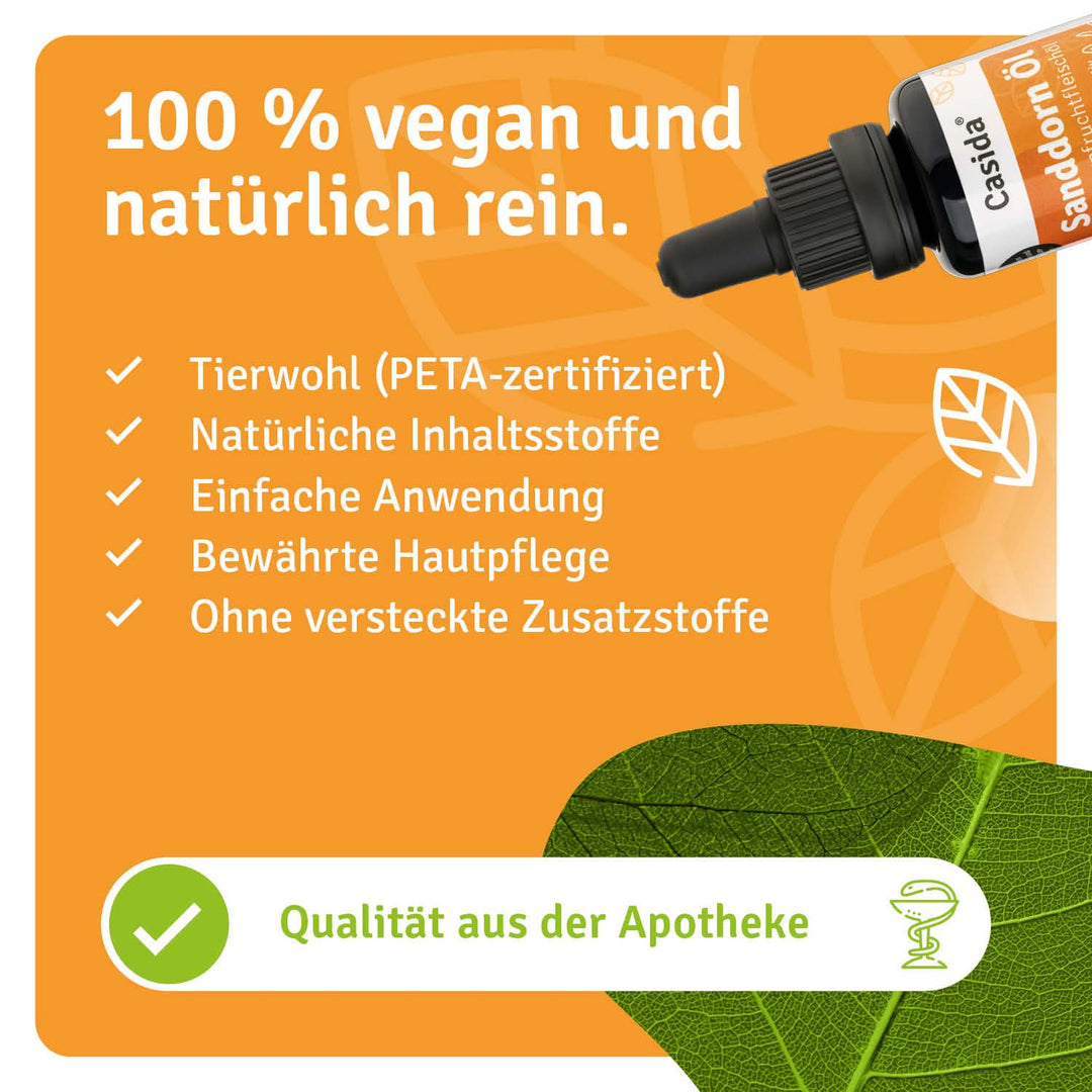 Casida® Sanddornöl - Sanddornfruchtfleischöl naturrein - Hautpflege Öl für intensive Pflege und Rege
