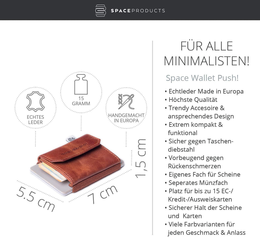 Space Wallet Slim Wallet mit Münzfach I Büffelleder Geldbörse Herren klein - Mini Geldbeutel Damen I