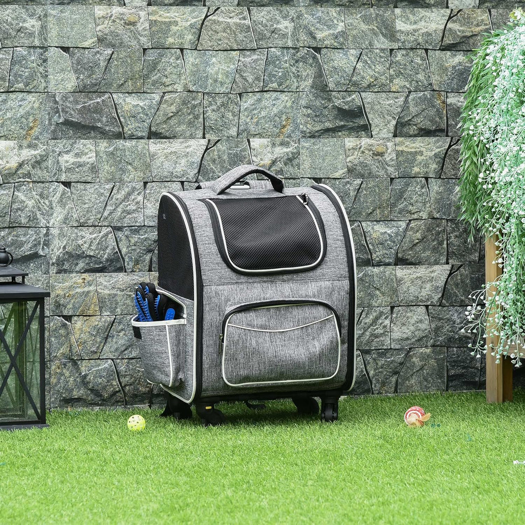 PawHut Hundetrolley mit Rollen Katzenrucksack mit Teleskopgriff Transportbox Transporttasche für Aut
