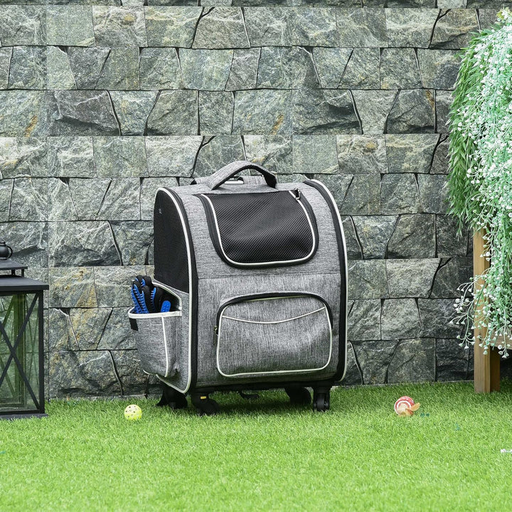 PawHut Hundetrolley mit Rollen Katzenrucksack mit Teleskopgriff Transportbox Transporttasche für Aut