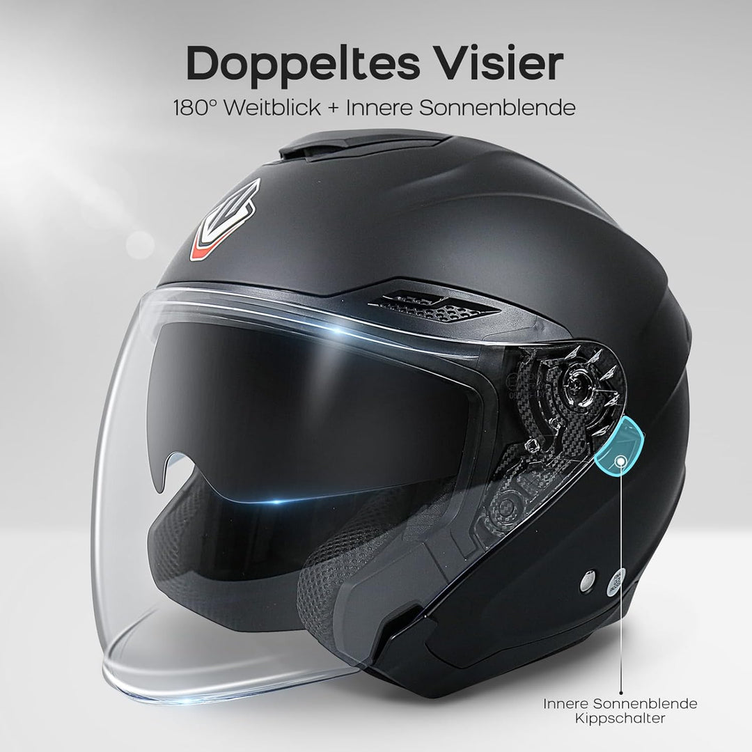 NENKI Jethelme Halbhelme Rollerhelm Sturzhelm Chopper Helm,Motorradhelm ECE 22.06 mit Doppelvisier S