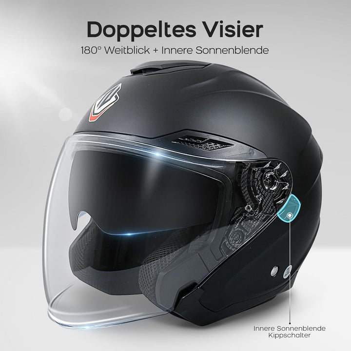NENKI Jethelme Halbhelme Rollerhelm Sturzhelm Chopper Helm,Motorradhelm ECE 22.06 mit Doppelvisier S