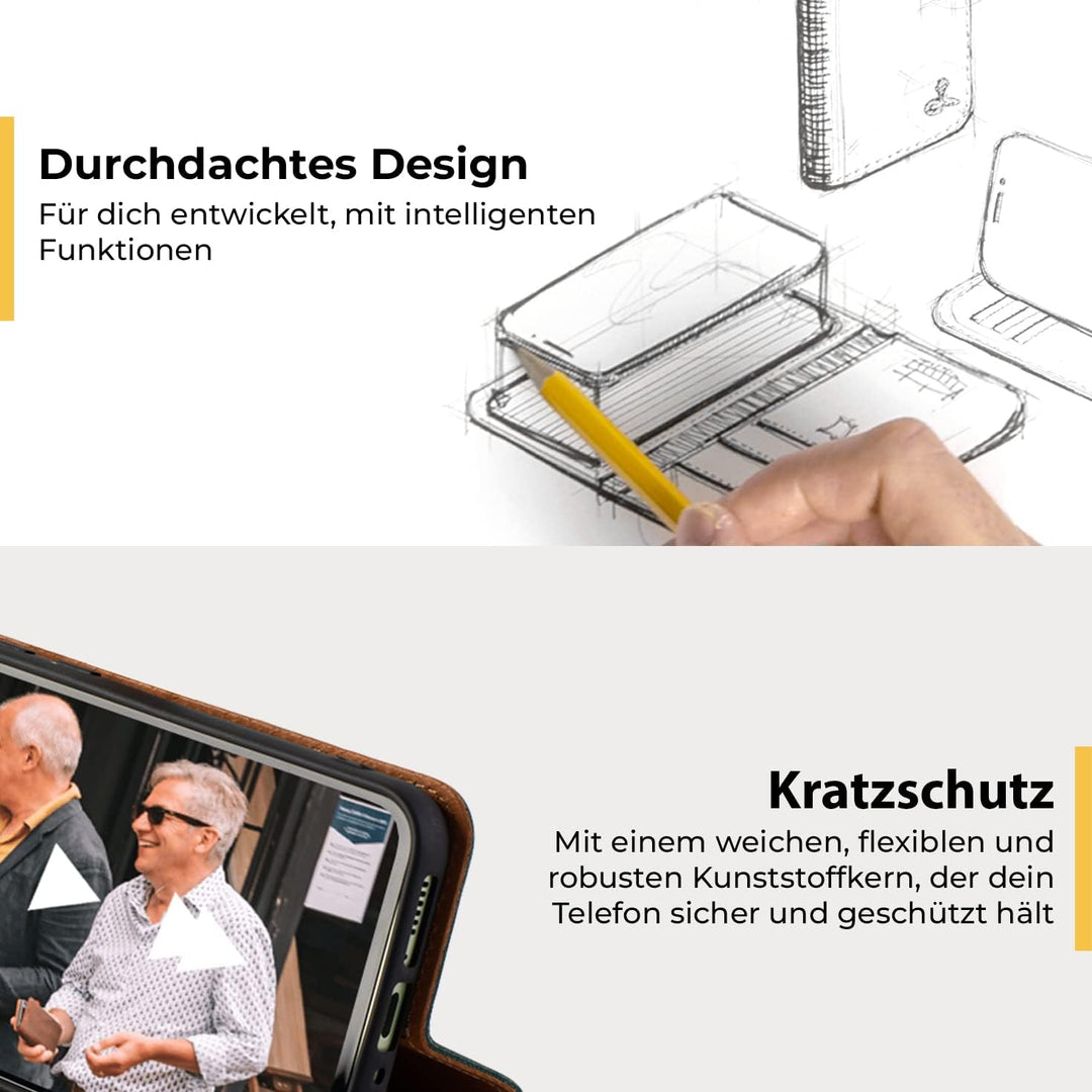 Snakehive Samsung Galaxy A34 Hülle Leder - Stylische Handyhülle mit Kartenhalter &amp; Standfuss - Handy