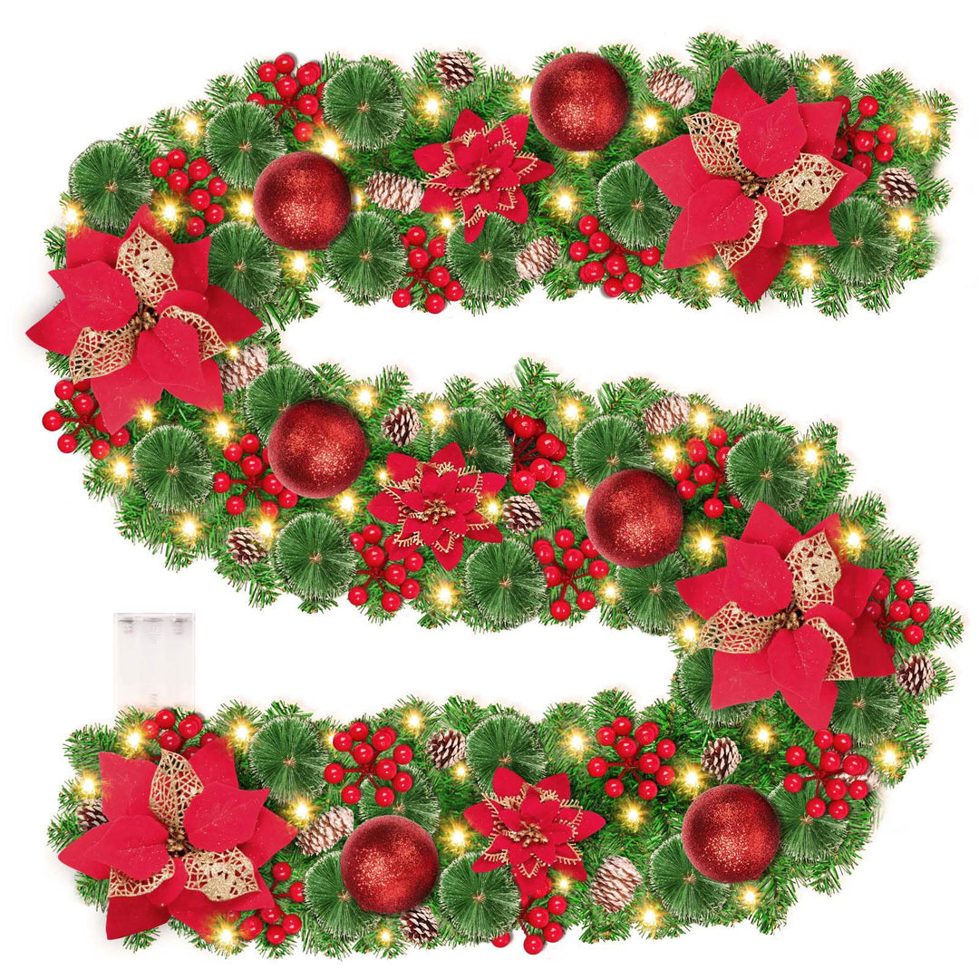 Weihnachtsgirlande mit Beleuchtung, 2.7M Girlande Weihnachten Batterie 30LED Warmweiss Tannengirland