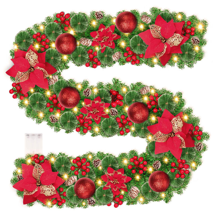 Weihnachtsgirlande mit Beleuchtung, 2.7M Girlande Weihnachten Batterie 30LED Warmweiss Tannengirland