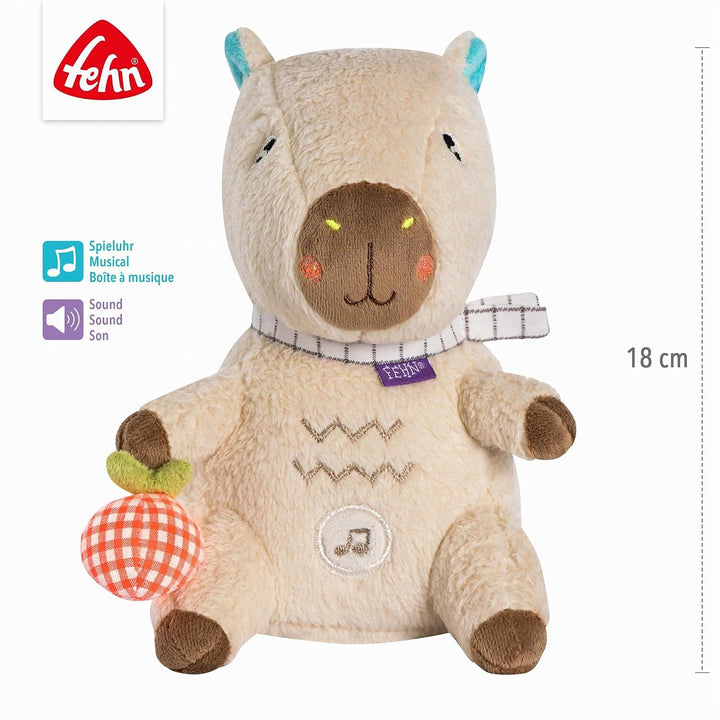 Fehn Einschlafhilfe Capybara Clara – Kuscheltier – Soundmodul &amp; Cry-Sensor | Spieluhr mit entnehmbar