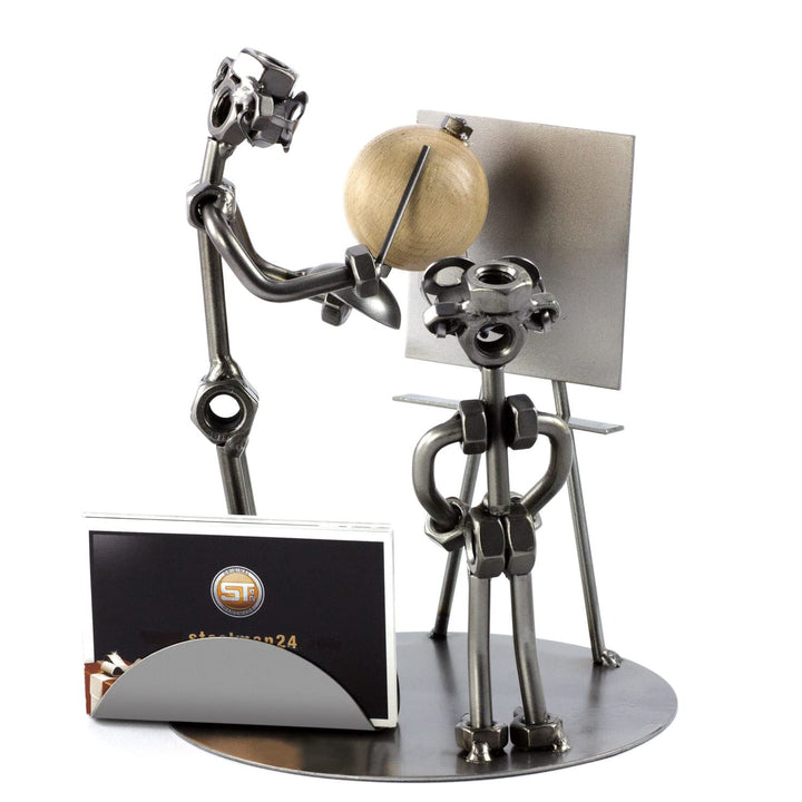 Steelman24 I Schraubenmännchen Lehrer mit Globus mit Visitenkartenhalter I Made in Germany I Handarb