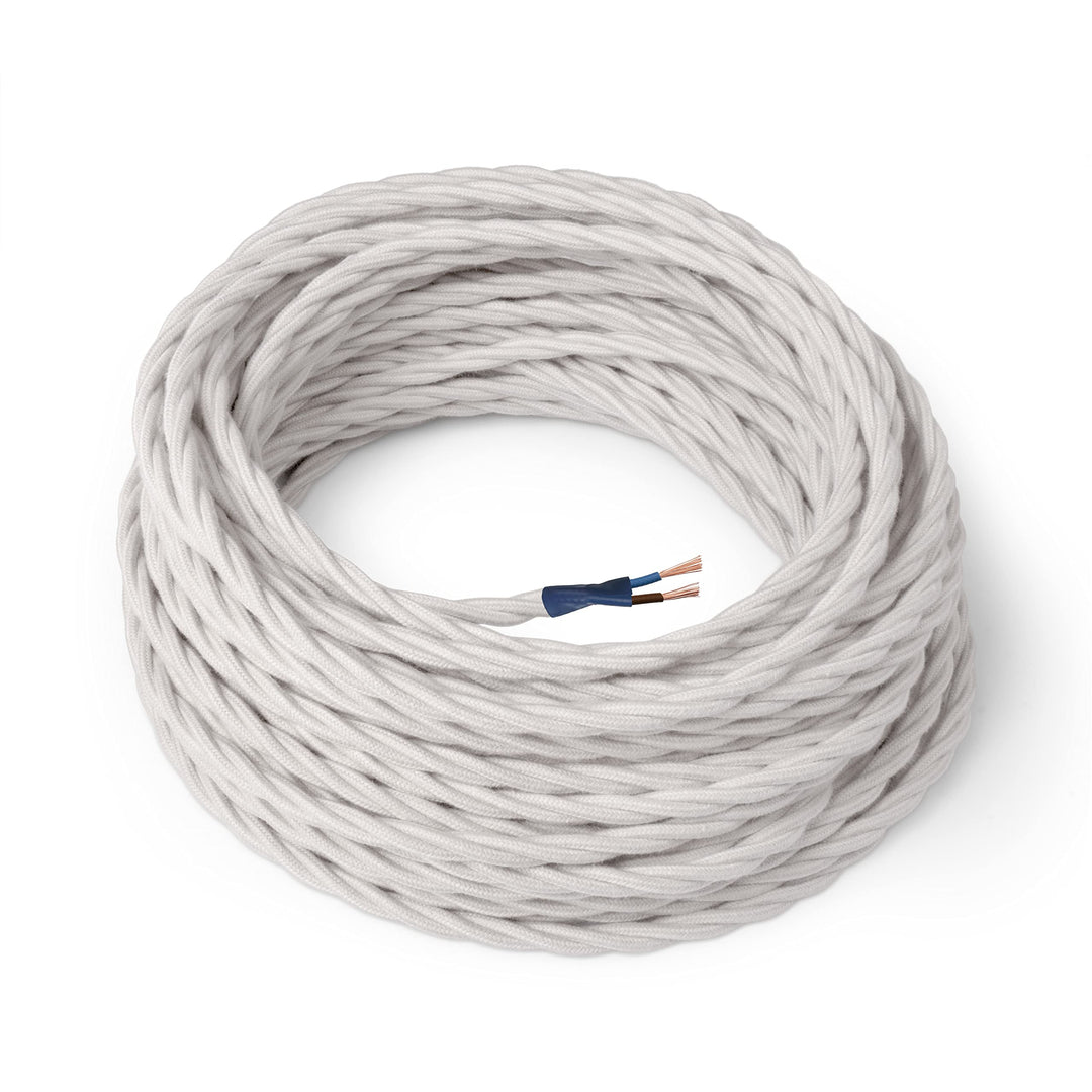 Amarcords - Textilkabel für Lampen WEISS, geflochten, Baumwolle, 50 Meter, mit 2 Leiter 2x0,75 - Sto