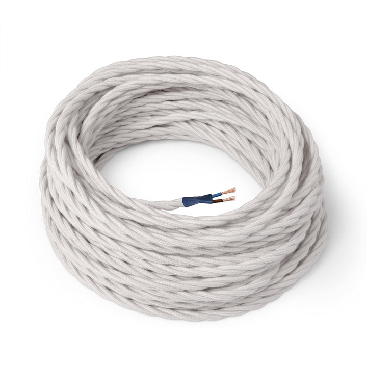Amarcords - Textilkabel für Lampen WEISS, geflochten, Baumwolle, 50 Meter, mit 2 Leiter 2x0,75 - Sto