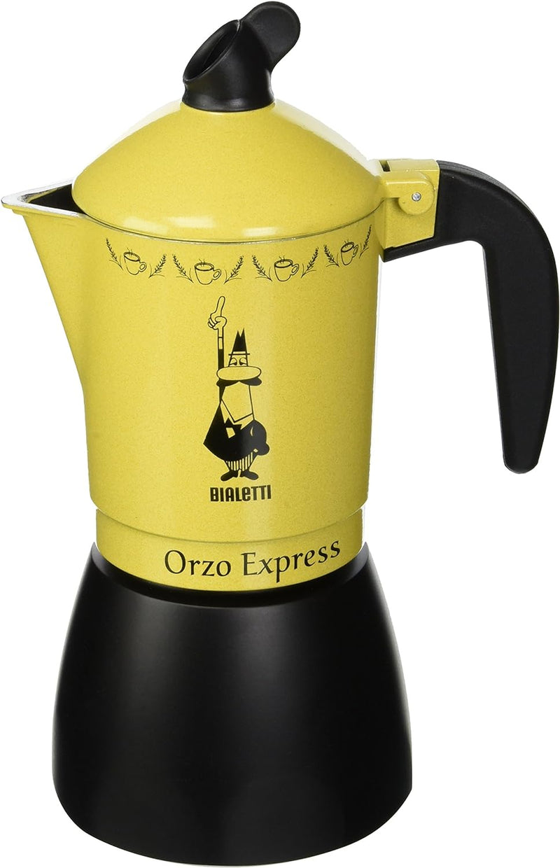 Bialetti 5334 Moka Orzo Express Caffettiera con Orziera, Alluminio, Giallo, 4 Tazze, Yellow 4 Tassen