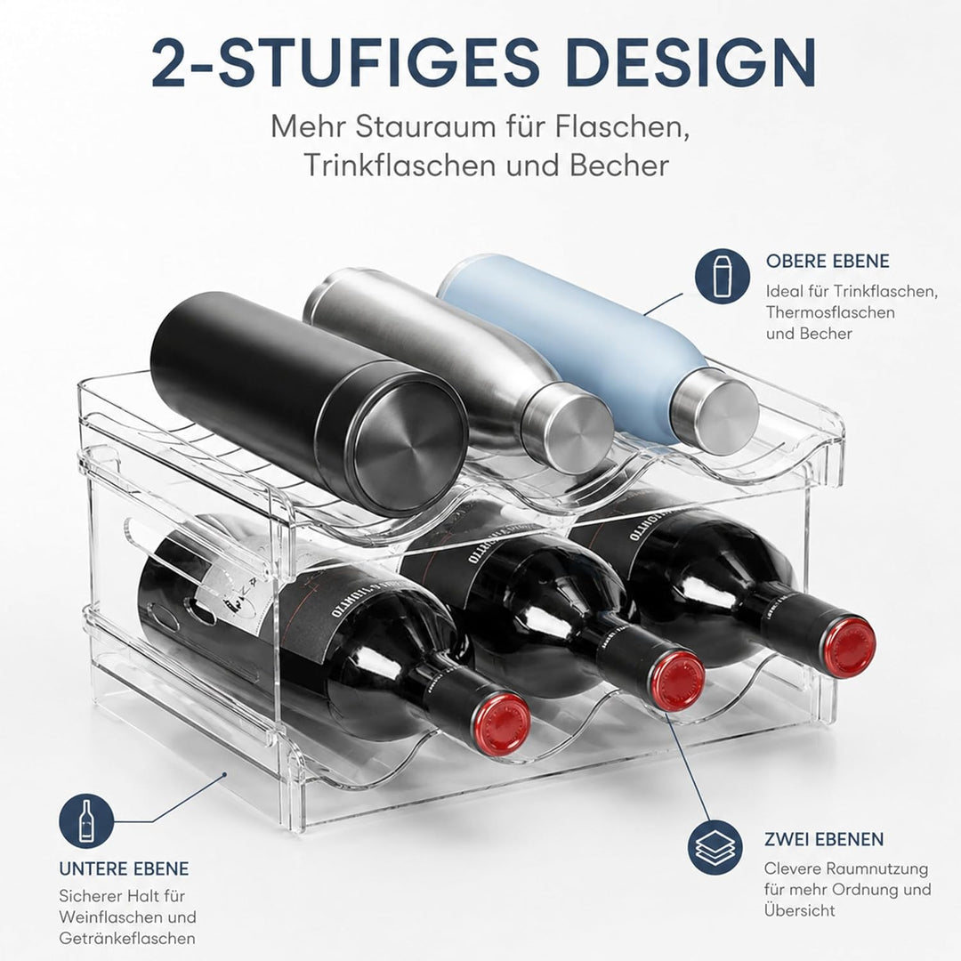 URMONA Stapelbarer Flaschenhalter 2 Ebenen, Flaschenregal für 6 Flaschen | Wein Organizer, Halter fü