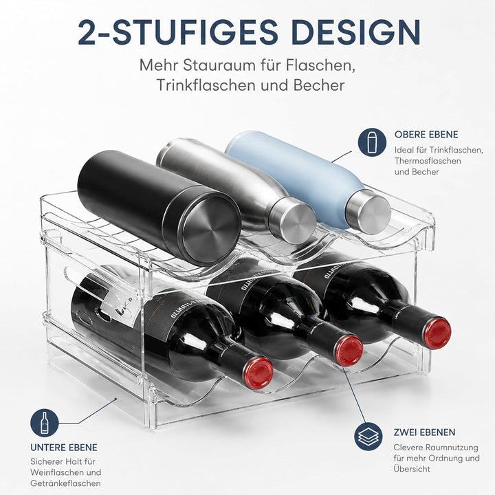 URMONA Stapelbarer Flaschenhalter 2 Ebenen, Flaschenregal für 6 Flaschen | Wein Organizer, Halter fü