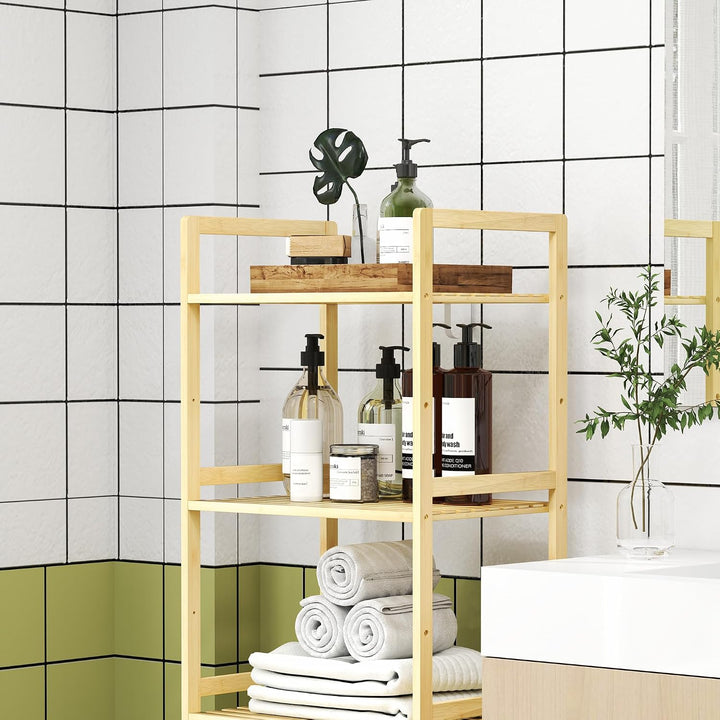 HOMCOM Badregal, Badezimmerregal mit 5 Ebenen, Aufbewahrungsregal aus Bambus, Standregal mit verstel