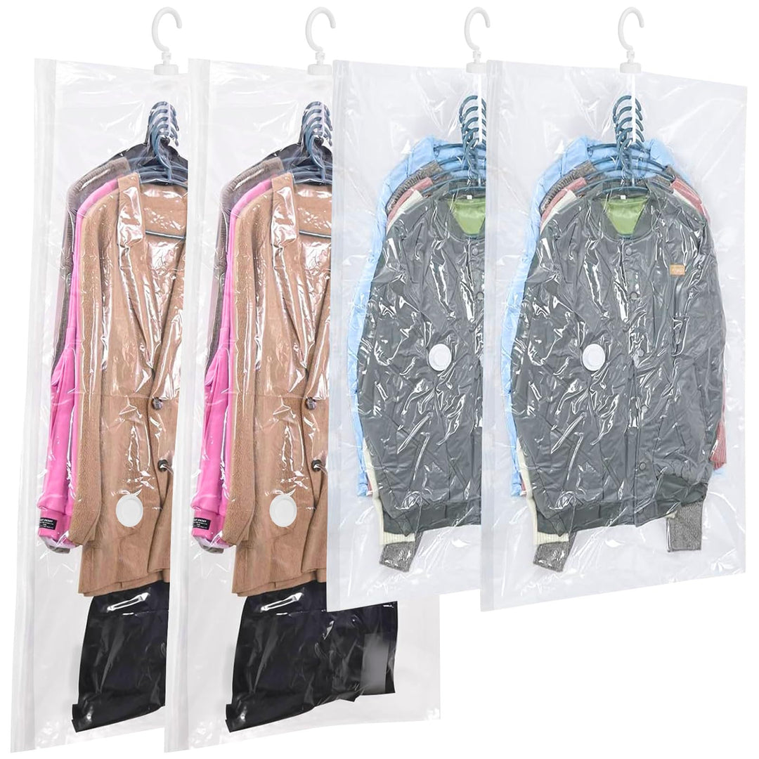 4 Stück Vakuumbeutel für Kleidung, 2 Stück (135x70cm) + 2 Stück (110x70cm), Hängende Vakuumierbeutel