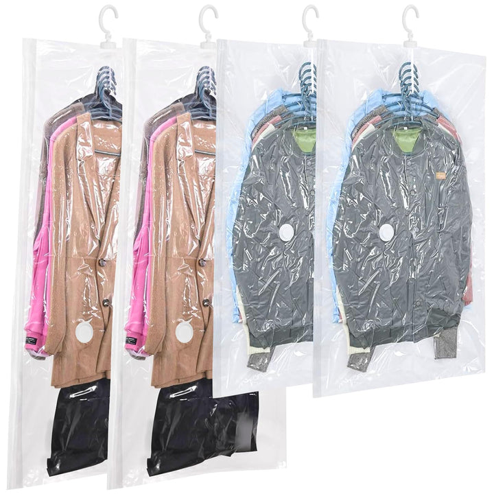 4 Stück Vakuumbeutel für Kleidung, 2 Stück (135x70cm) + 2 Stück (110x70cm), Hängende Vakuumierbeutel