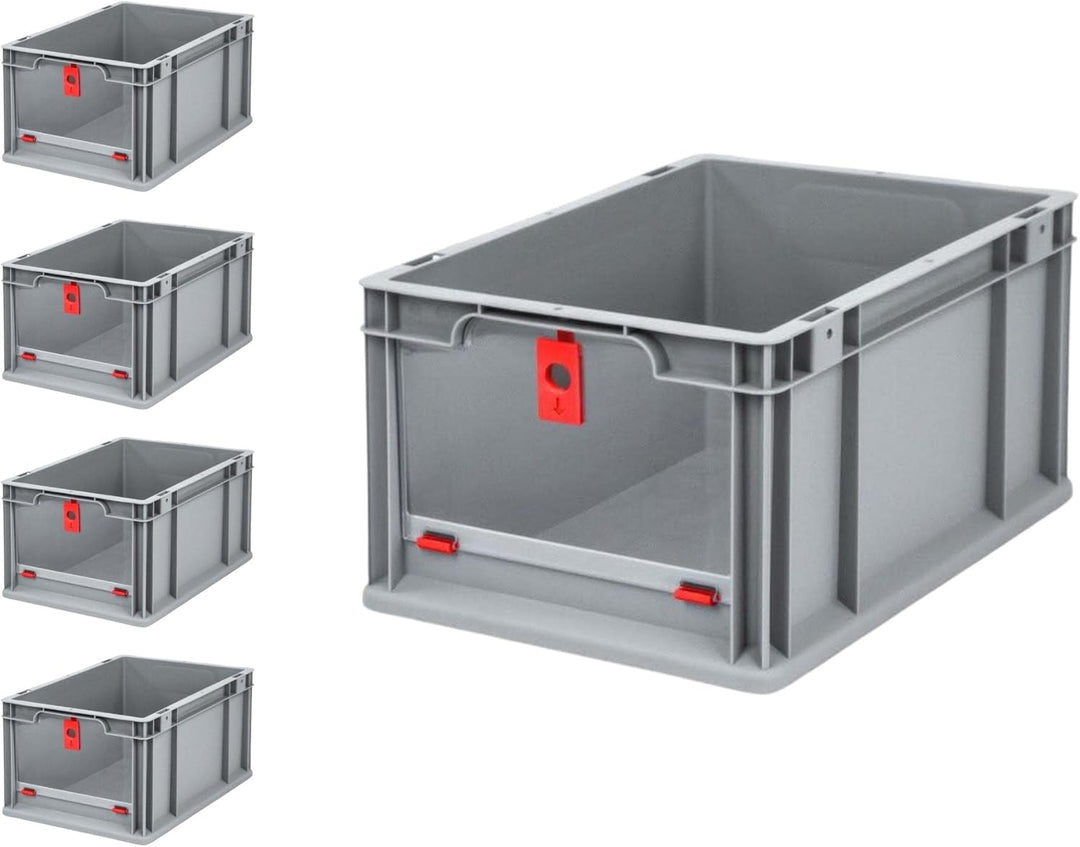 SparSet 5x Eurobox NextGen Insight Cover | HxBxT 22x30x40 | 20 Liter | Hoch/Rot | Eurobehälter, Tran