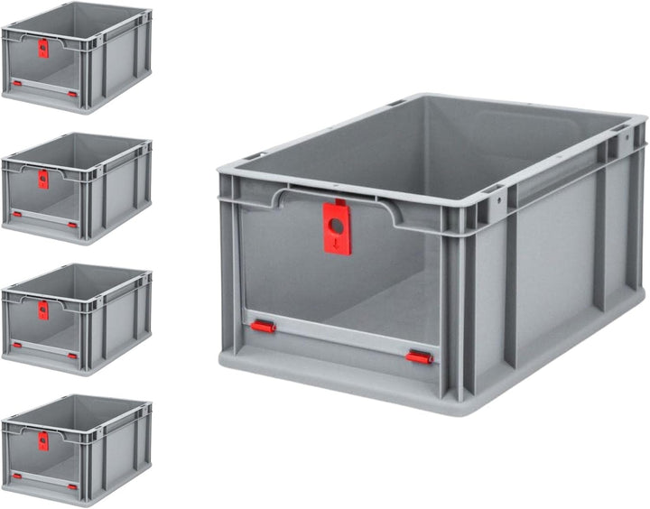 SparSet 5x Eurobox NextGen Insight Cover | HxBxT 22x30x40 | 20 Liter | Hoch/Rot | Eurobehälter, Tran